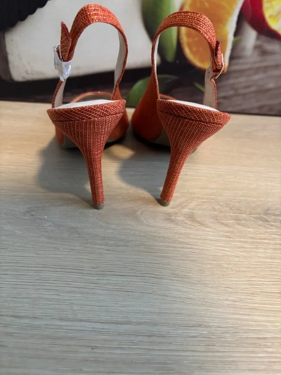Le Château Orange Glitter Slingback Heels Peep Toe Elegant Size 8 - Picture 10 of 11